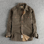 2025 Autumn And Winter New American Retro Stripe Long-Sleeve Lapel Shirt Men's Simple Fashion Washed Multi-pocket Casual Blouses 0