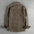 2025 Autumn And Winter New American Retro Stripe Long-Sleeve Lapel Shirt Men's Simple Fashion Washed Multi-pocket Casual Blouses 1