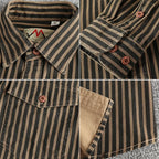 2025 Autumn And Winter New American Retro Stripe Long-Sleeve Lapel Shirt Men's Simple Fashion Washed Multi-pocket Casual Blouses 3