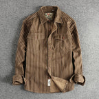 2025 Autumn And Winter New American Retro Stripe Long-Sleeve Lapel Shirt Men's Simple Fashion Washed Multi-pocket Casual Blouses 5