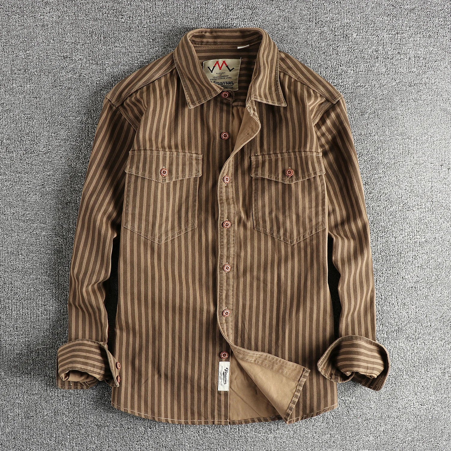 2025 Autumn And Winter New American Retro Stripe Long-Sleeve Lapel Shirt Men's Simple Fashion Washed Multi-pocket Casual Blouses 5