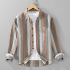 2436 Striped Linen Shirt for Men Spring Summer Fashion Long Sleeve Loose Fit Vintage Lapel Blouse Business Casual Daily Top Male 5