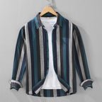 2436 Striped Linen Shirt for Men Spring Summer Fashion Long Sleeve Loose Fit Vintage Lapel Blouse Business Casual Daily Top Male 6