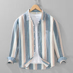 2436 Striped Linen Shirt for Men Spring Summer Fashion Long Sleeve Loose Fit Vintage Lapel Blouse Business Casual Daily Top Male 7