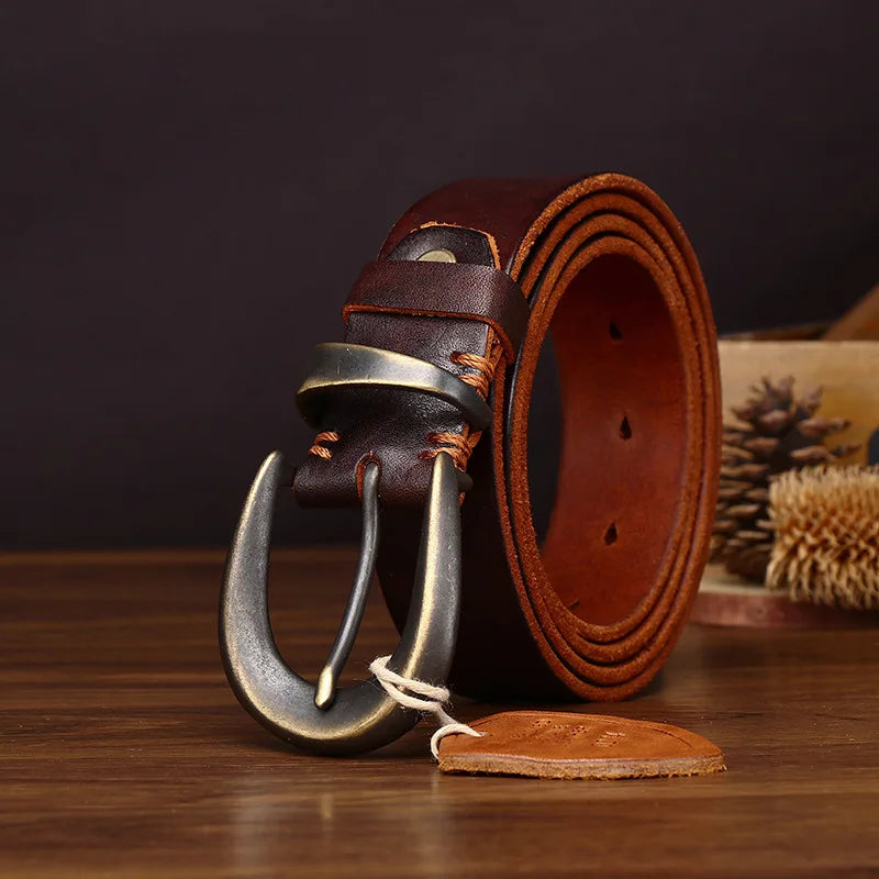 3.3cm Belt Fashion Men's Luxury Designer Cowskin Belts for Jeans Genuine Leather Strap Copper Buckle Cummerbunds Ceinture Homme 1