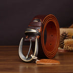 3.3cm Belt Fashion Men's Luxury Designer Cowskin Belts for Jeans Genuine Leather Strap Copper Buckle Cummerbunds Ceinture Homme 1