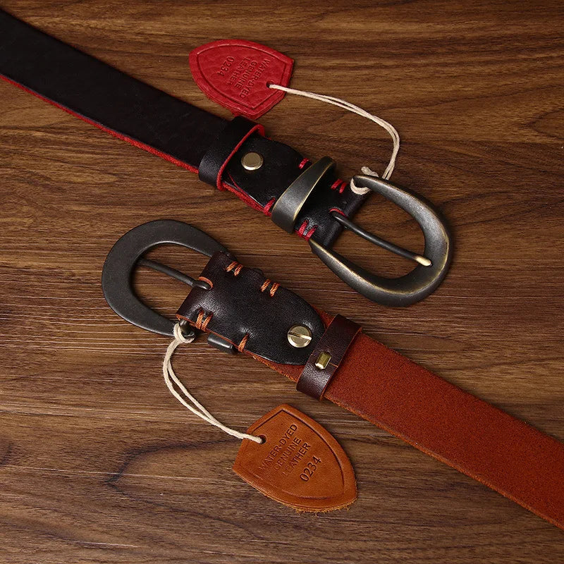 3.3cm Belt Fashion Men's Luxury Designer Cowskin Belts for Jeans Genuine Leather Strap Copper Buckle Cummerbunds Ceinture Homme 2