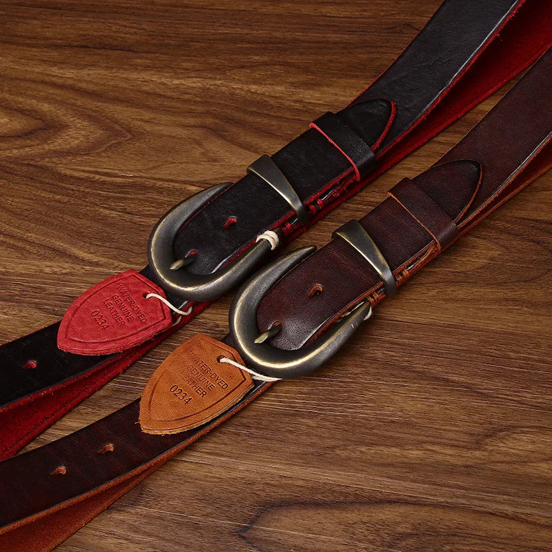 3.3cm Belt Fashion Men's Luxury Designer Cowskin Belts for Jeans Genuine Leather Strap Copper Buckle Cummerbunds Ceinture Homme 3