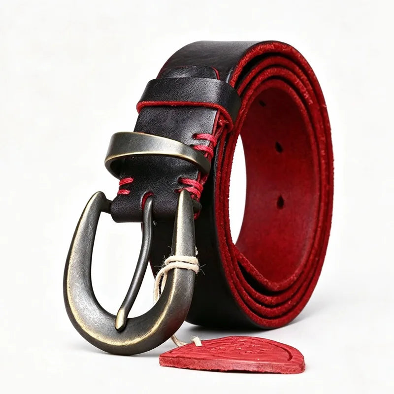 3.3cm Belt Fashion Men's Luxury Designer Cowskin Belts for Jeans Genuine Leather Strap Copper Buckle Cummerbunds Ceinture Homme 4