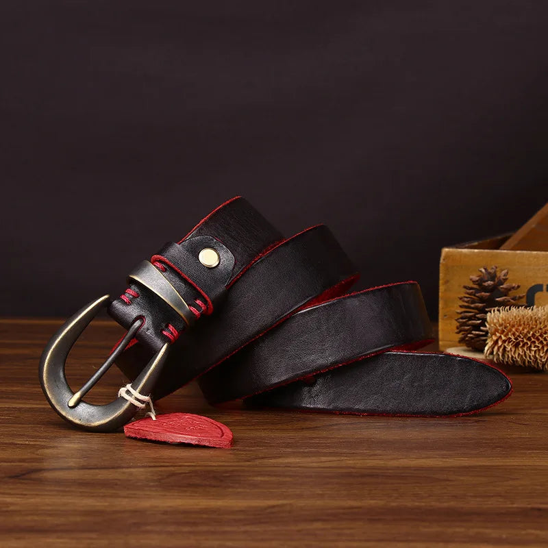 3.3cm Belt Fashion Men's Luxury Designer Cowskin Belts for Jeans Genuine Leather Strap Copper Buckle Cummerbunds Ceinture Homme 5