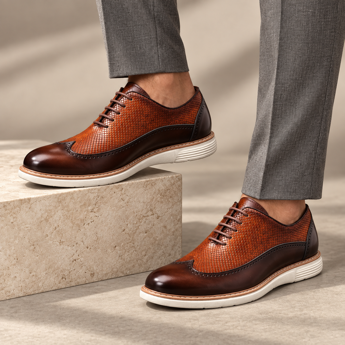 Ruggero Wingtip Oxfords - brown on-foot