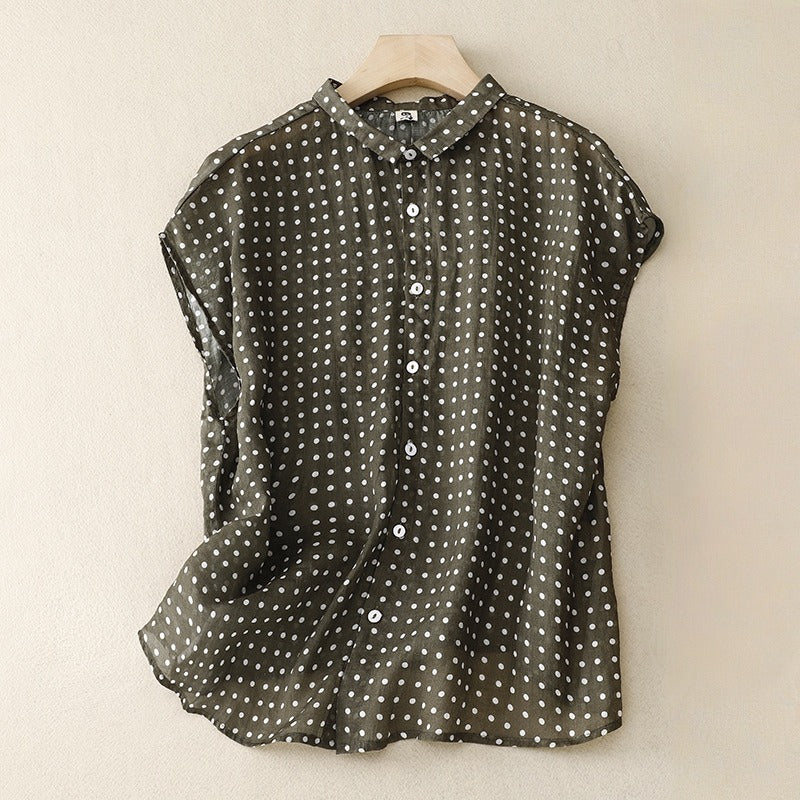 Ariana Polka Dot Linen Blouse 0