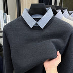 Aveline Layered Knit Sweater with Faux-Shirt Collar 0