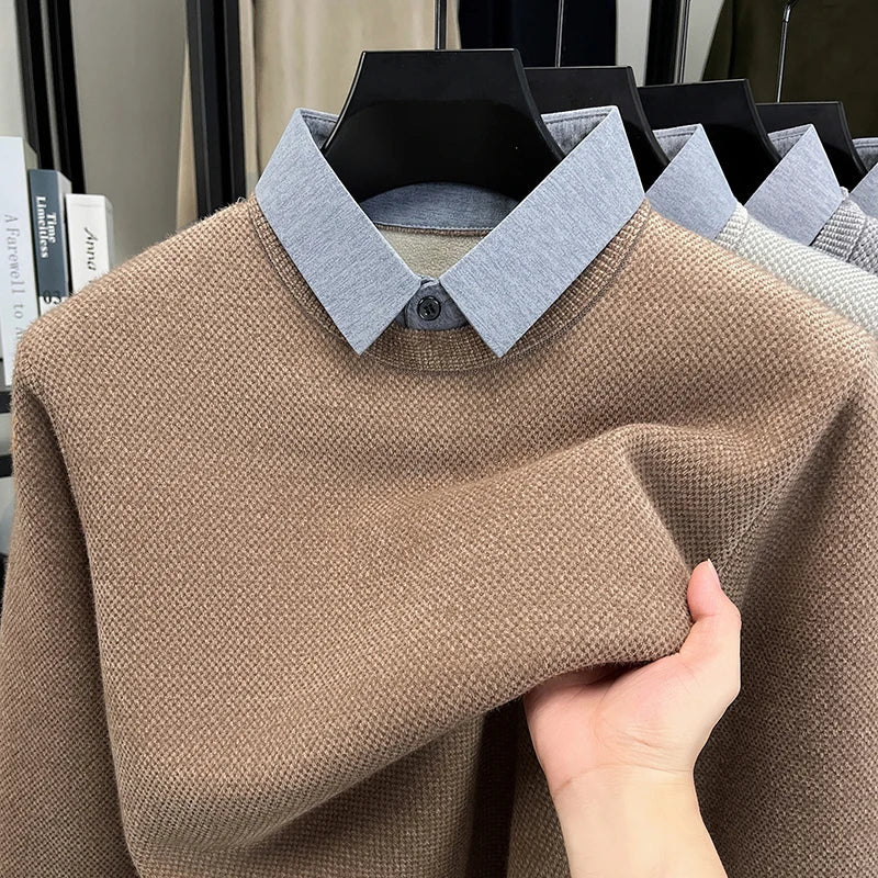 Aveline Layered Knit Sweater with Faux-Shirt Collar 2