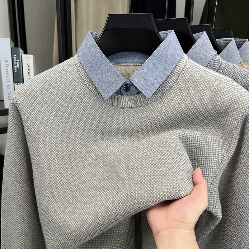 Aveline Layered Knit Sweater with Faux-Shirt Collar 3