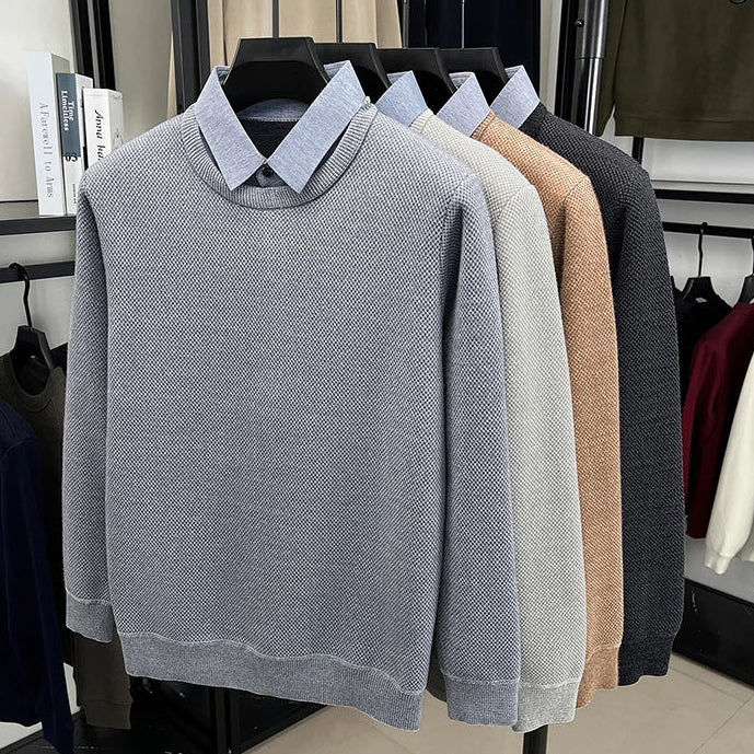 Aveline Layered Knit Sweater with Faux-Shirt Collar 4