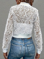 “Celeste Lace-Trimmed Cropped Bomber Jacket” 1