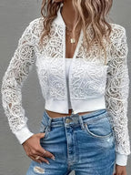 “Celeste Lace-Trimmed Cropped Bomber Jacket” 2