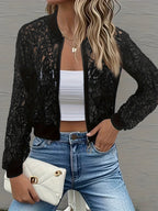 “Celeste Lace-Trimmed Cropped Bomber Jacket” 4