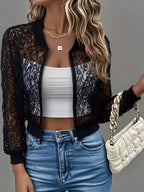 “Celeste Lace-Trimmed Cropped Bomber Jacket” 6
