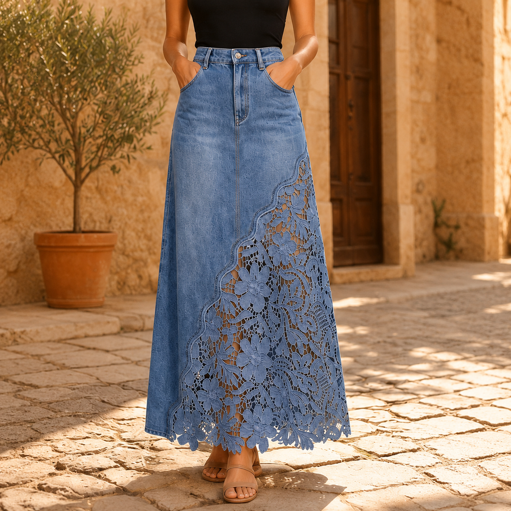 Lucia Lace Skirt in Light Blue, full-length front view