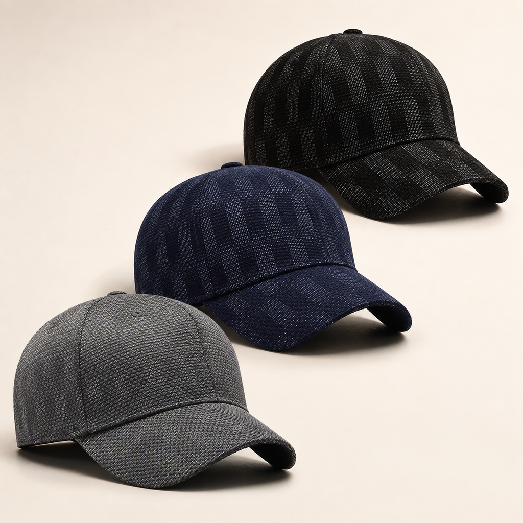Palermo Plaid Cap shown in grey, navy and black colourways