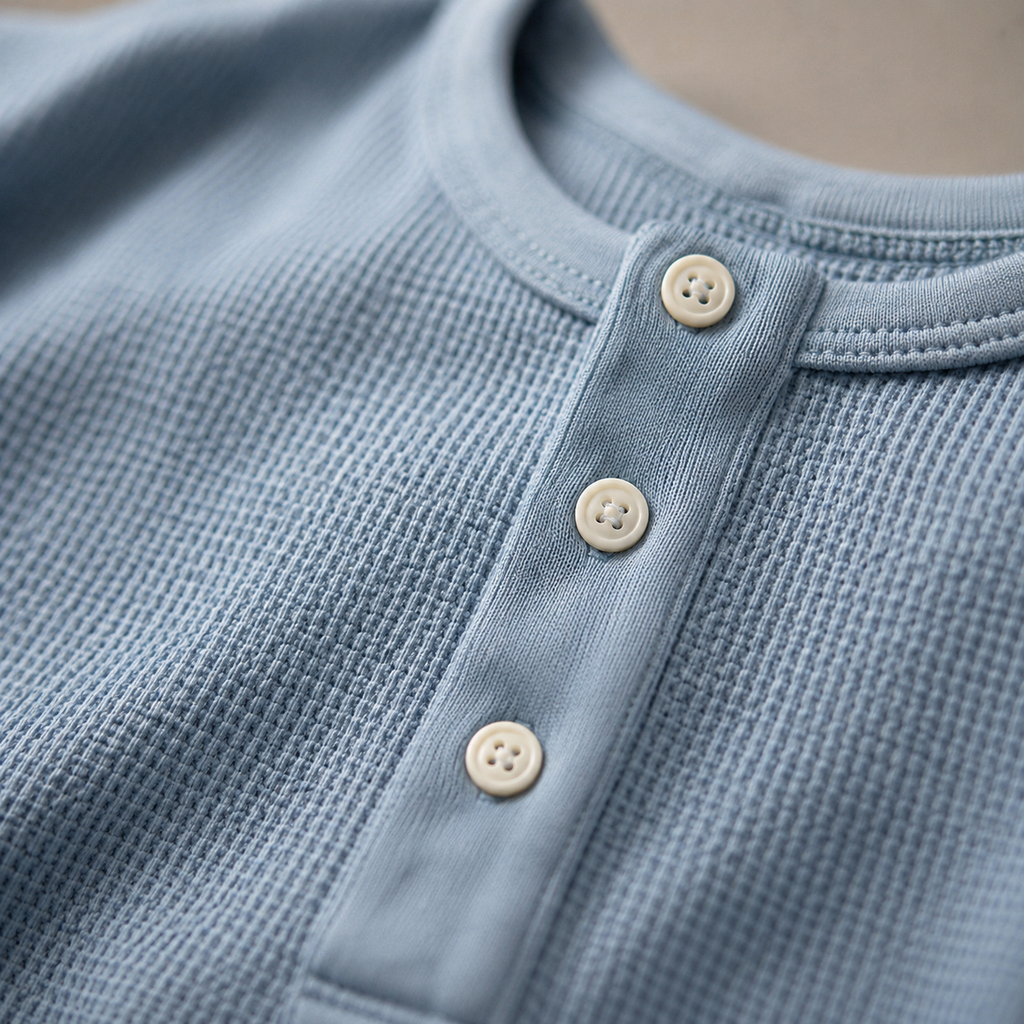 Stefano Waffle-Knit Henley placket detail