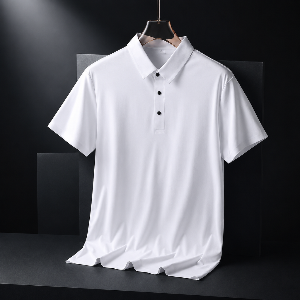 Fabrizio Stretch Cotton Polo in white, front