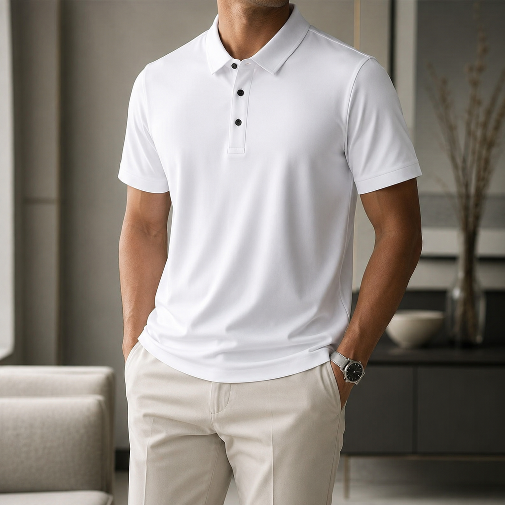 Fabrizio Stretch Cotton Polo in white, worn