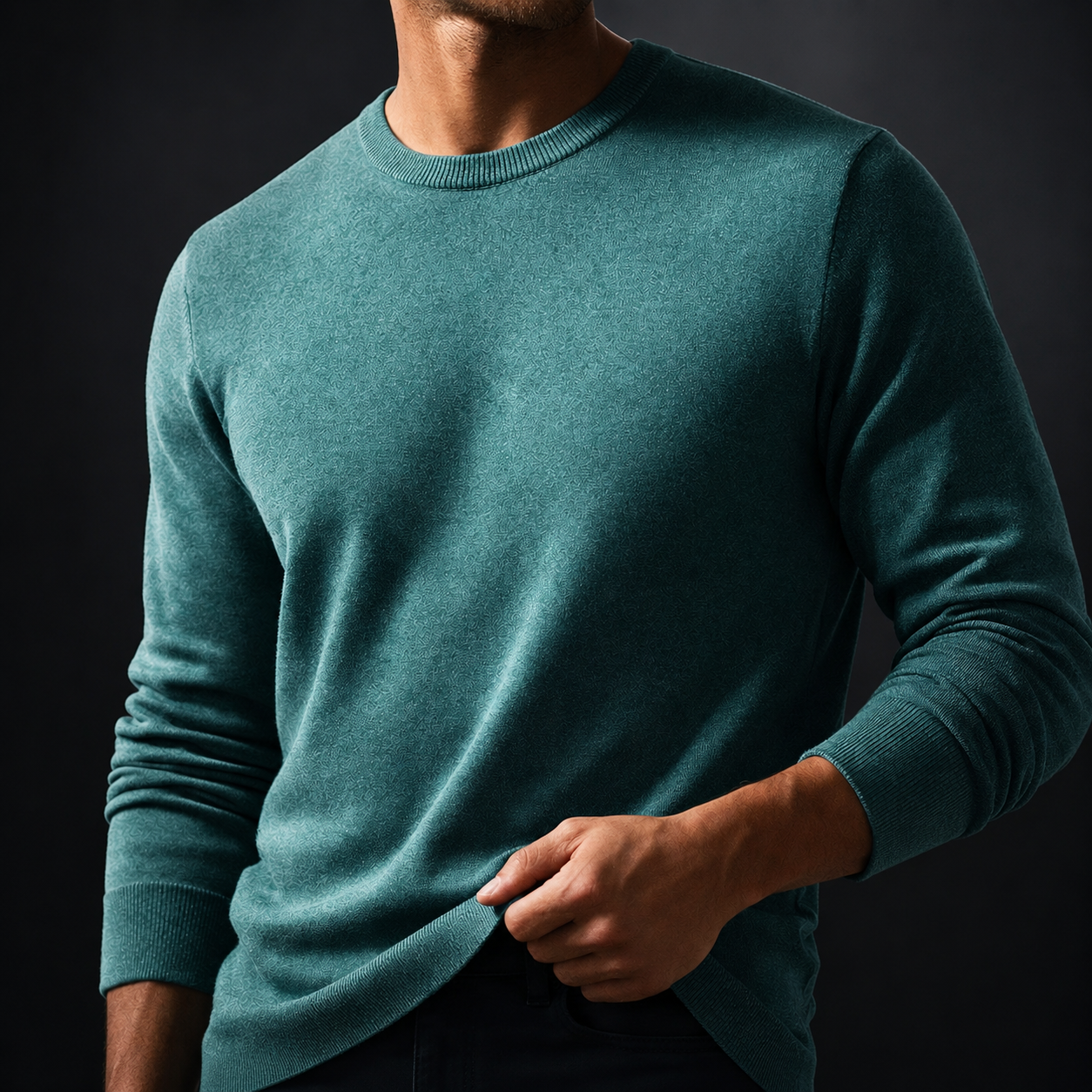 Rivor Lightweight Knit Crewneck in teal, front