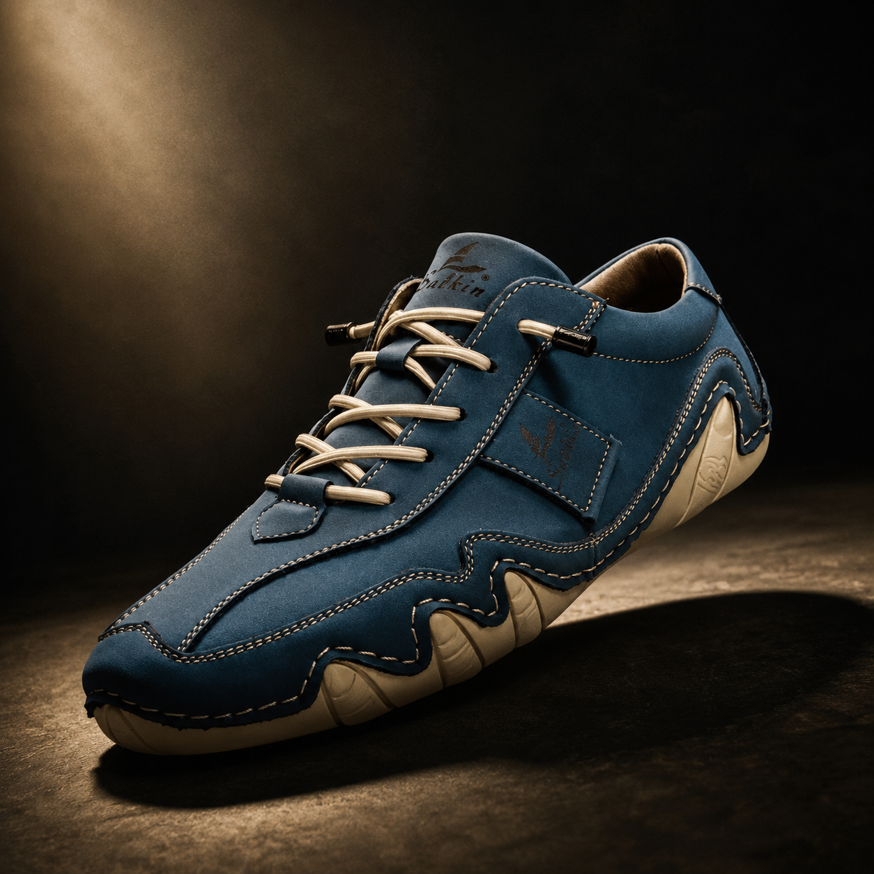 Riviera Hand-Stitched Leather Sneaker in blue