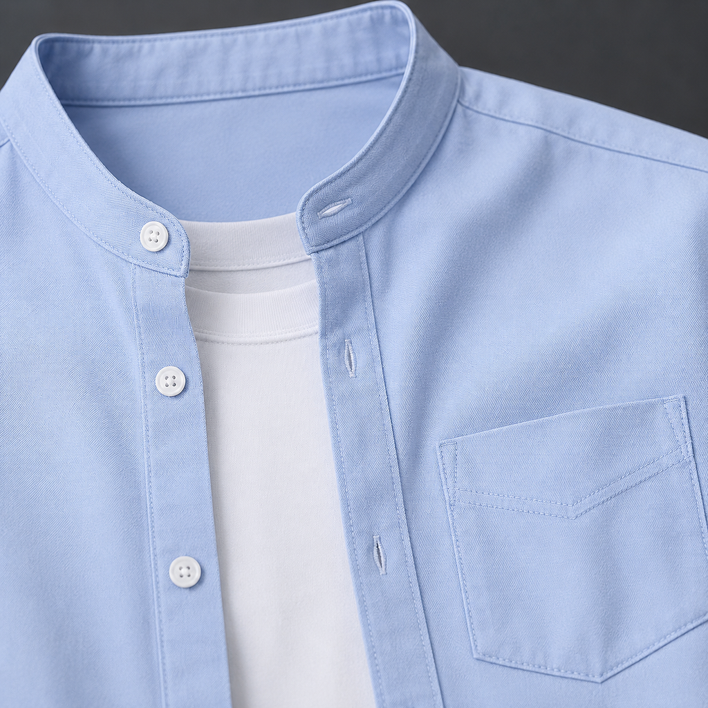 Lino stand collar and pocket detail