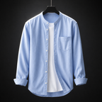 Lino Soft Cotton Band-Collar Shirt in sky blue