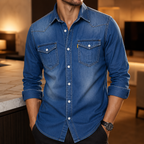 Cesare Washed Denim Western Shirt worn, lifestyle
