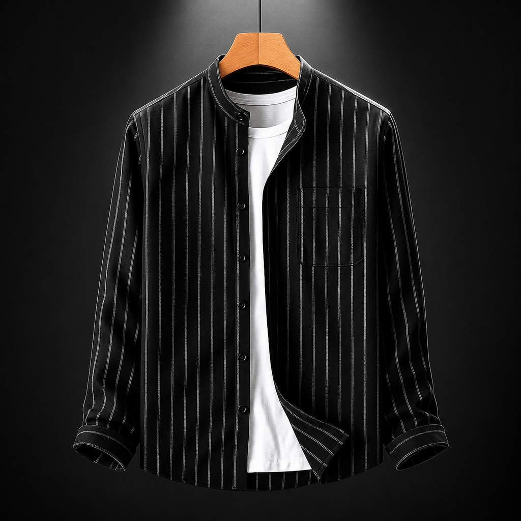 Carlo Pinstripe Cotton-Linen Shirt in black