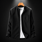 Carlo Pinstripe Cotton-Linen Shirt in black