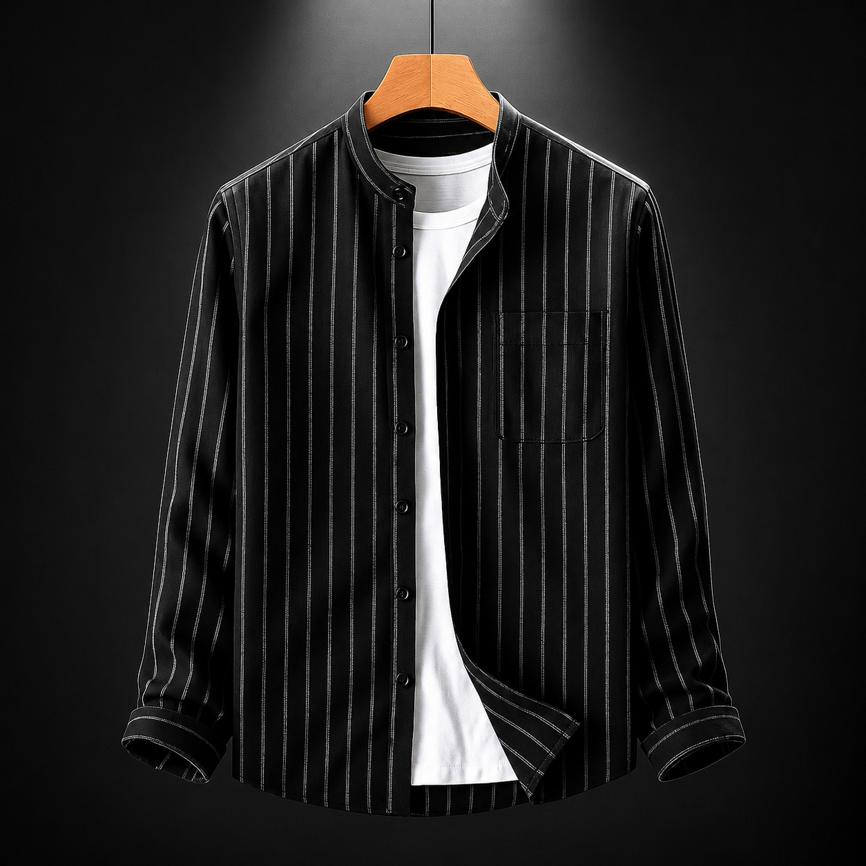 Carlo Pinstripe Cotton-Linen Shirt in black