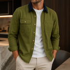 Franco Contrast-Collar Cotton Overshirt worn, lifestyle