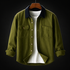 Franco Contrast-Collar Cotton Overshirt in olive green