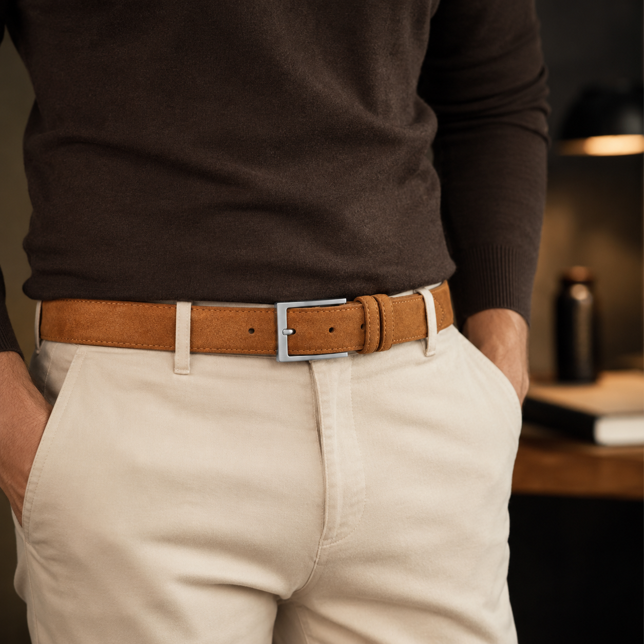 Livio Premium Suede Belt worn on model