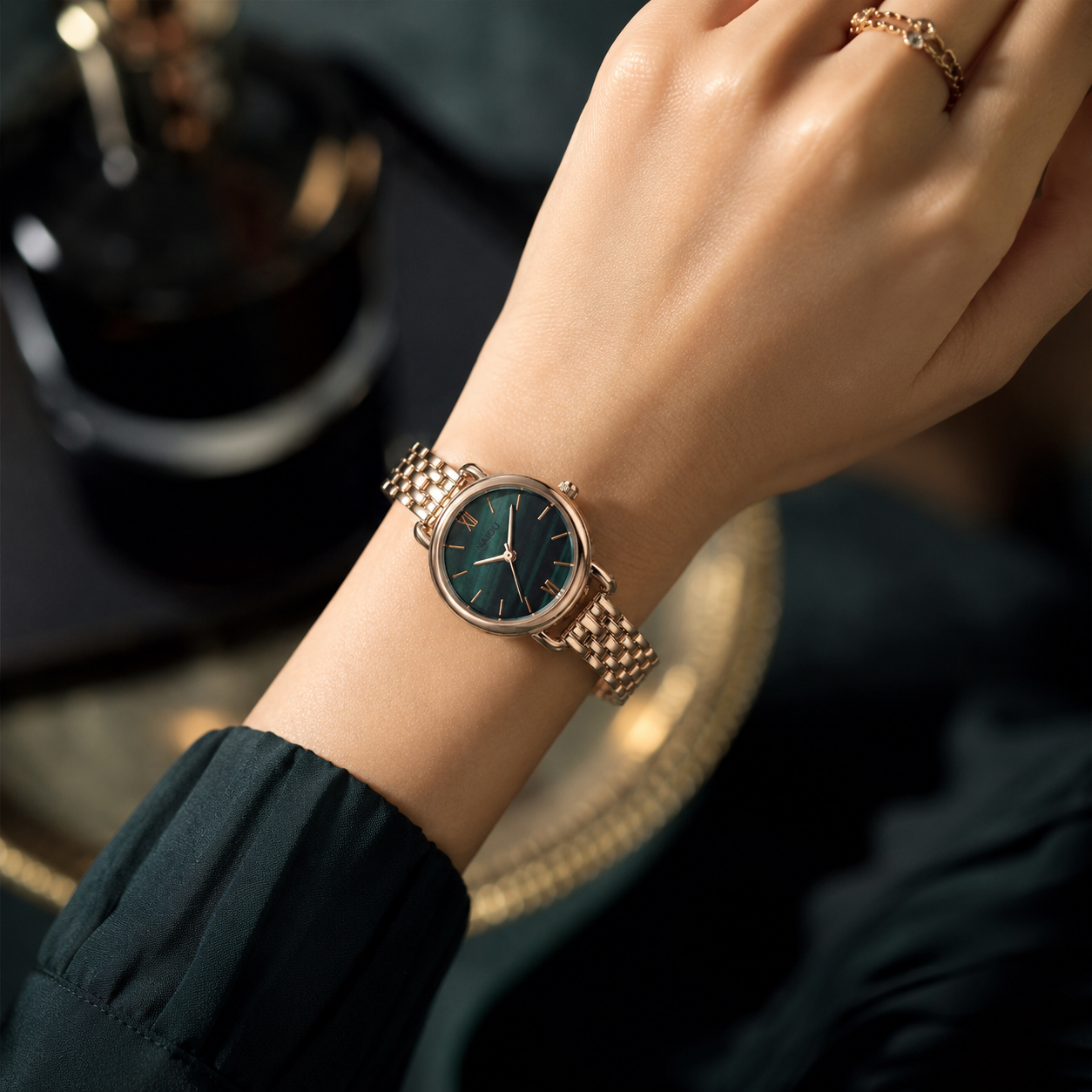Aurelio Rose-Gold Watch worn on wrist