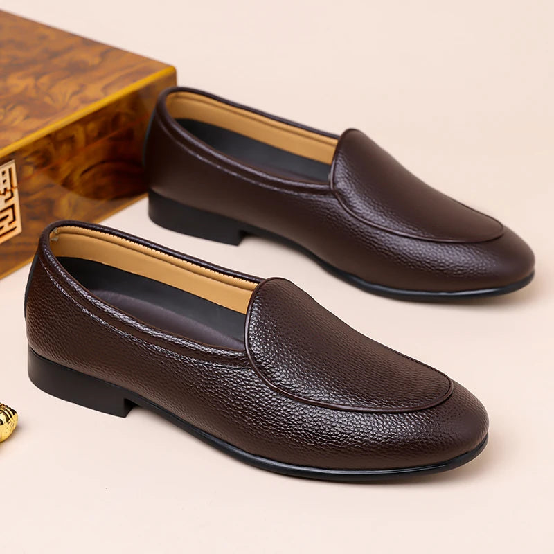 Fashion Mens Penny Loafers Leather Business Casual Shoes Breathable Man Slip on Flats Comfortable Office Driving Shoes Moccasins 2