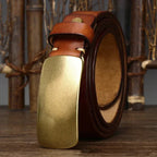 Forged Brass Buckle Leather Belt 0