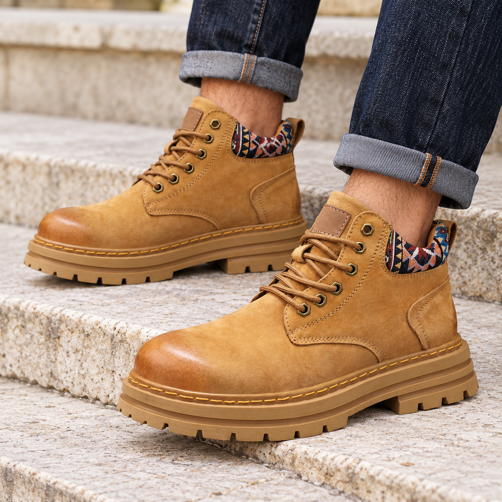 Garrison American Work Boots — Camel — on foot