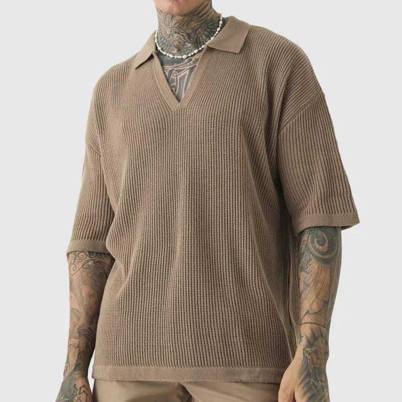 Luca Textured Cotton Blend Polo Shirt 0