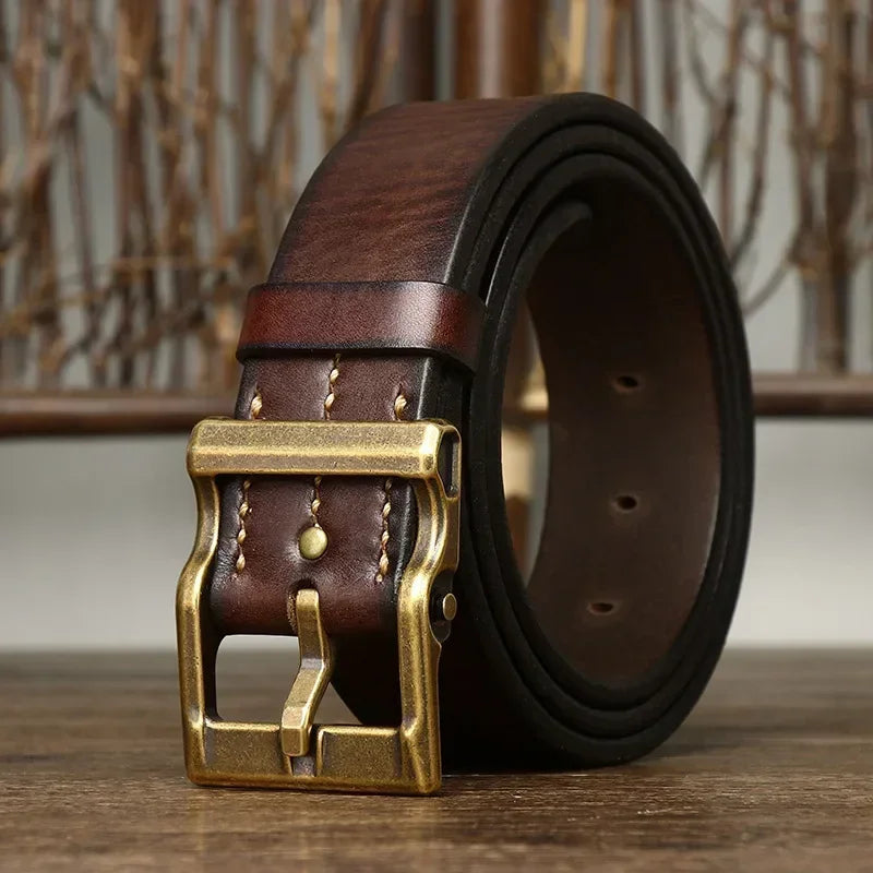 Marenzo Brass Leather Belt 0