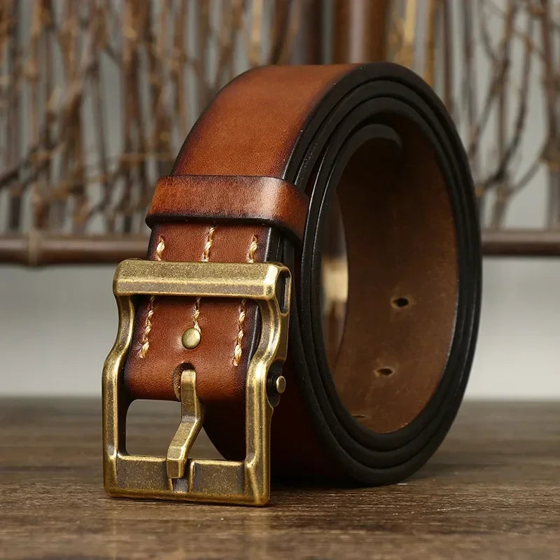 Marenzo Brass Leather Belt 1