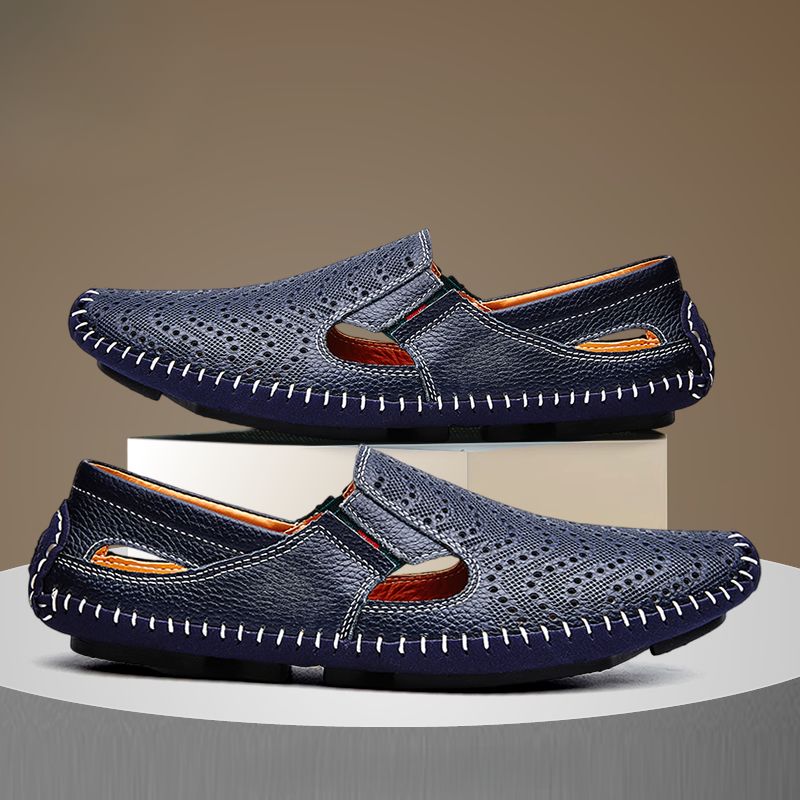 “Matteo Perforated Leather Sandals” 1