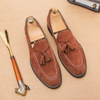 Men Loafers Imitation Suede Solid Color Tassel Decoration Low Heel Fashionable Hand Sewn Anti Slip Business Casual Shoes 0