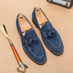 Men Loafers Imitation Suede Solid Color Tassel Decoration Low Heel Fashionable Hand Sewn Anti Slip Business Casual Shoes 2